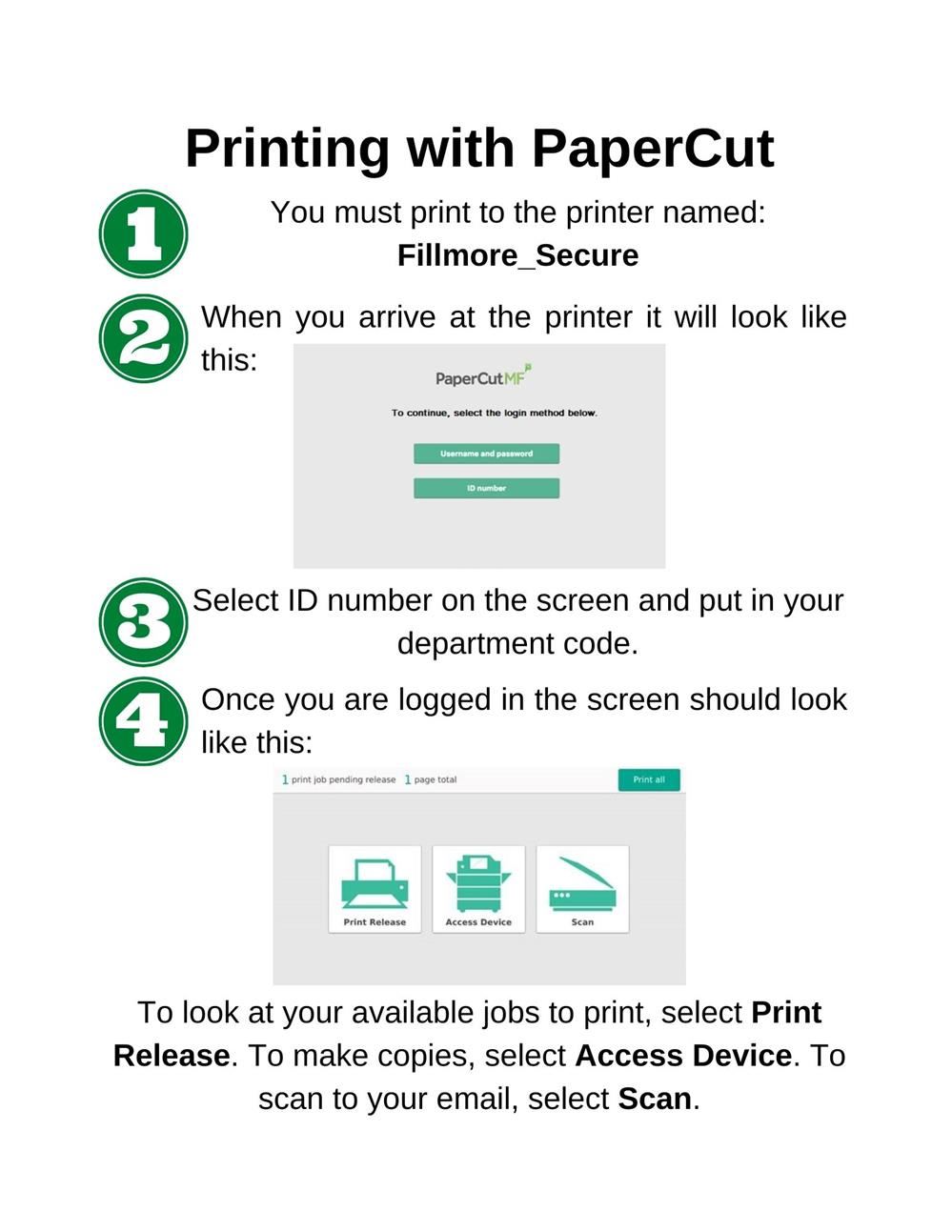 Printing with PaperCut instructions.